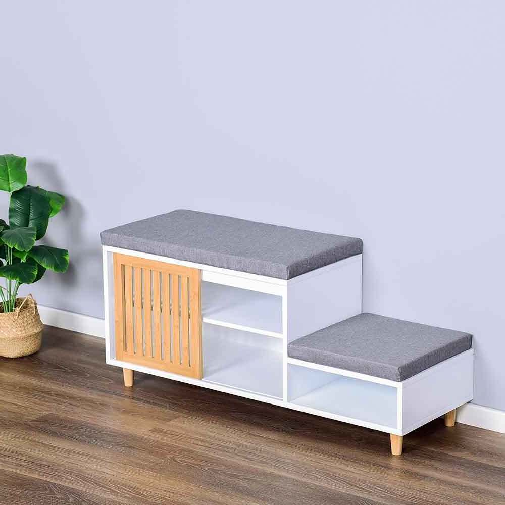 Entryway Storage Bench with Soft Seat Cushion Wooden Hallway Bench Shoe Rack Home Foot Stool Ottoman Cabinet Shoe Bench