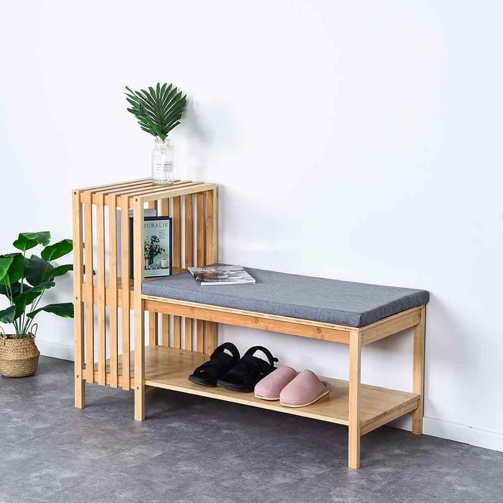 Living Room Entryway Furniture Foot Stool Ottoman Modern Wooden Shoe Rack Shoe Cabinet Storage Bench With Soft Seat Cushion