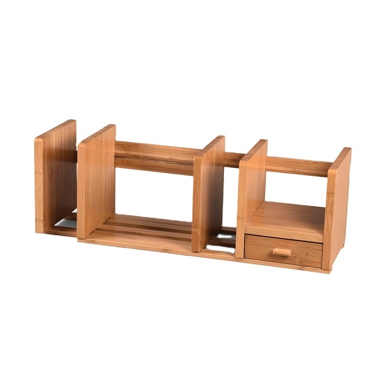 Bamboo Desktop Organizer Book Shelf For Home,Expandable Desktop Bookshelf