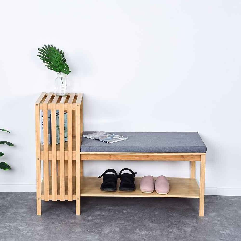 Living Room Entryway Furniture Foot Stool Ottoman Modern Wooden Shoe Rack Shoe Cabinet Storage Bench With Soft Seat Cushion