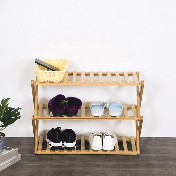 Wholesale Foldable Portable No Assembly Shoe Rack for Entryways Shoe Organizer for Livingroom Wholesale Bamboo Home Furniture