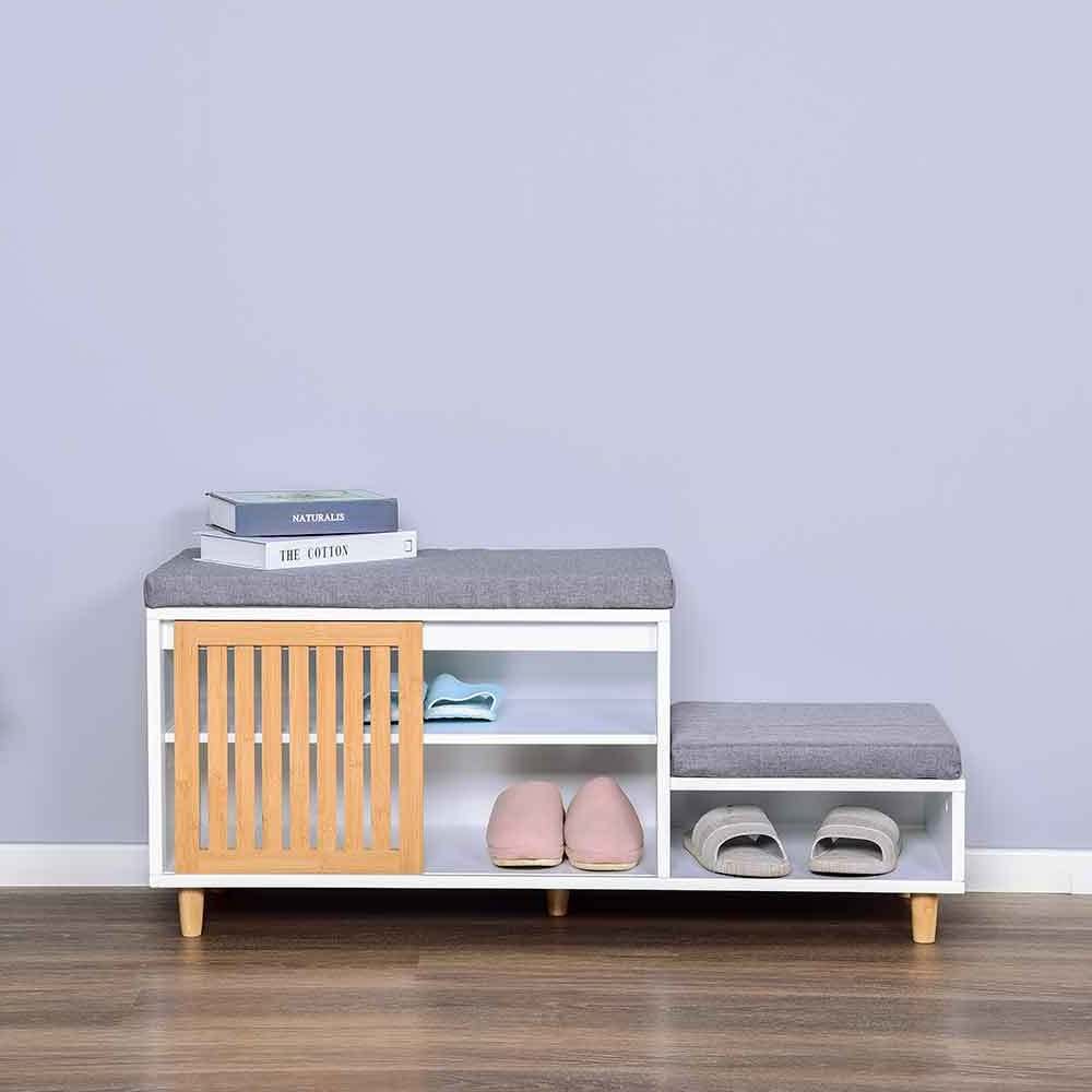 Entryway Storage Bench with Soft Seat Cushion Wooden Hallway Bench Shoe Rack Home Foot Stool Ottoman Cabinet Shoe Bench