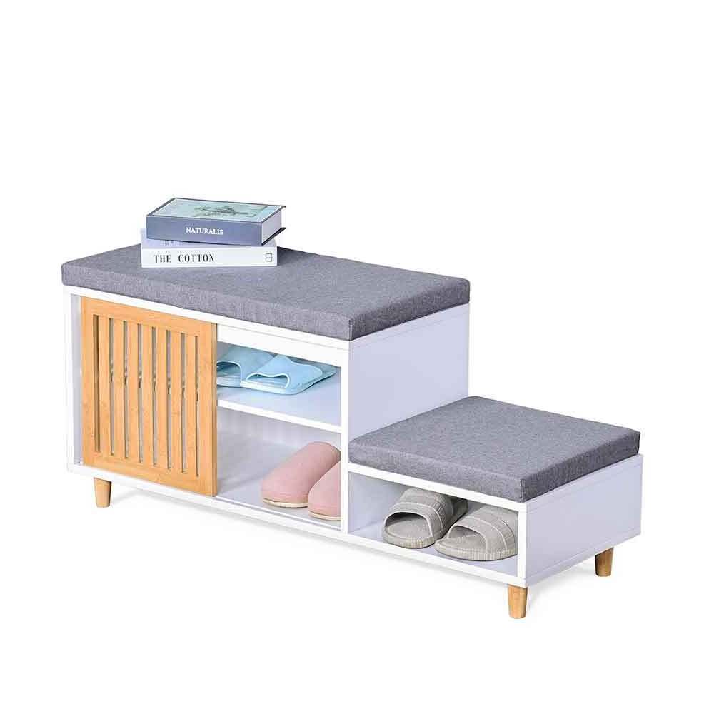 Entryway Storage Bench with Soft Seat Cushion Wooden Hallway Bench Shoe Rack Home Foot Stool Ottoman Cabinet Shoe Bench