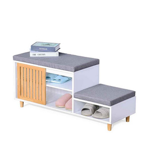 Entryway Storage Bench with Soft Seat Cushion Wooden Hallway Bench Shoe Rack Home Foot Stool Ottoman Cabinet Shoe Bench