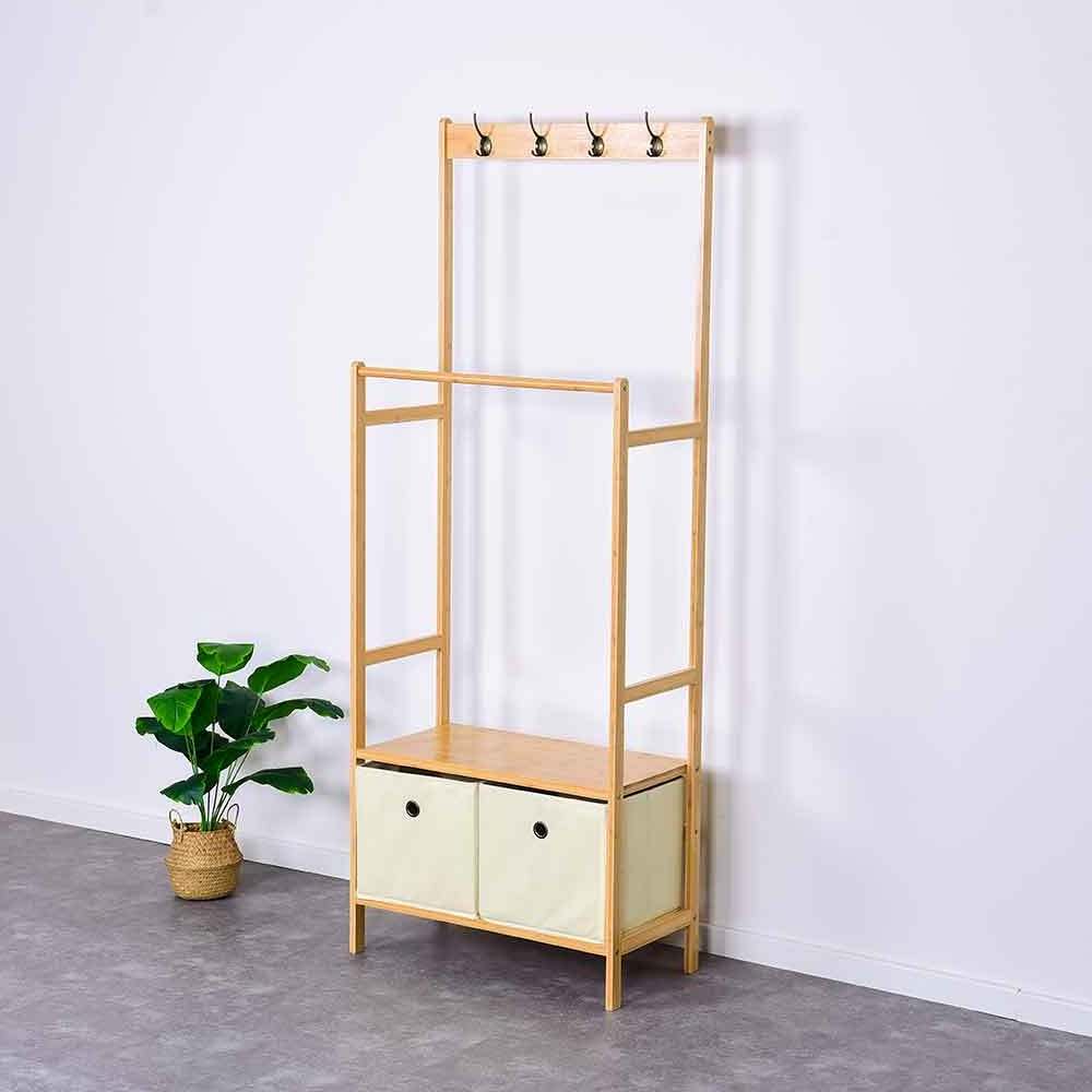 Bamboo Garment Racks Display Storage Shelf 4 Hooks Organizer Wooden Coat Clothing Rack Clothes Wood Hanger Coat Stands