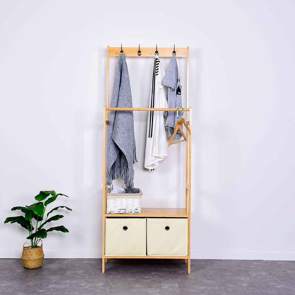 Bamboo Garment Racks Display Storage Shelf 4 Hooks Organizer Wooden Coat Clothing Rack Clothes Wood Hanger Coat Stands