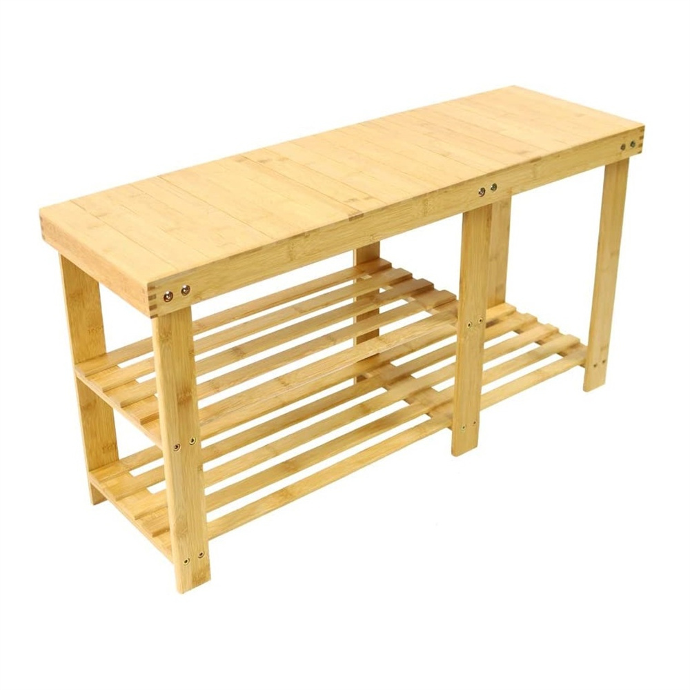 3 Tier Shoe Storage Shelf Bamboo Bench with Shelves Hallway Bamboo Shoe Rack Bench