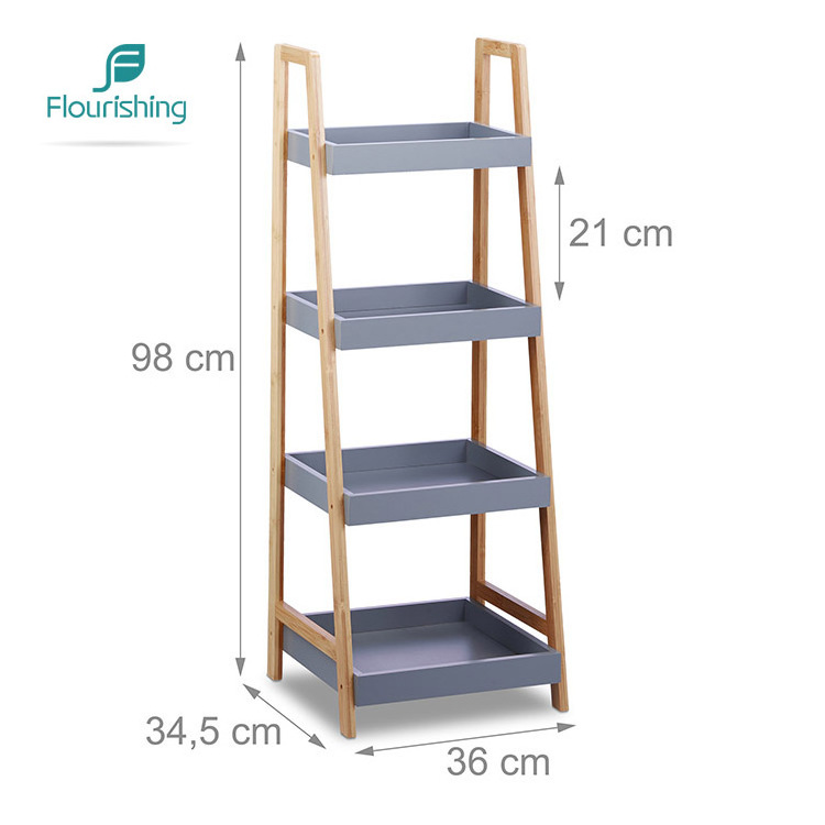 Layer Standing Bamboo 4-Tier Small Utility Storage Shelf Rack For Living Room Kitchen Bathroom Garden