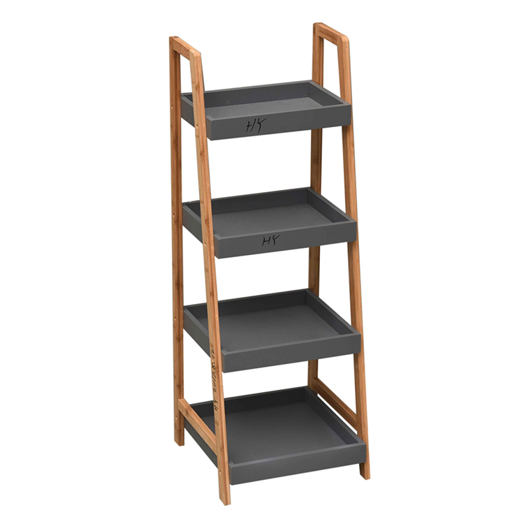 Layer Standing Bamboo 4-Tier Small Utility Storage Shelf Rack For Living Room Kitchen Bathroom Garden