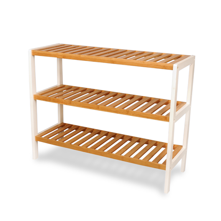 3 Tier Pine Wooden Natural Bamboo And MDF Shoe Rack Storage Organizer Shelf For Entryways Living Room Home Decoration