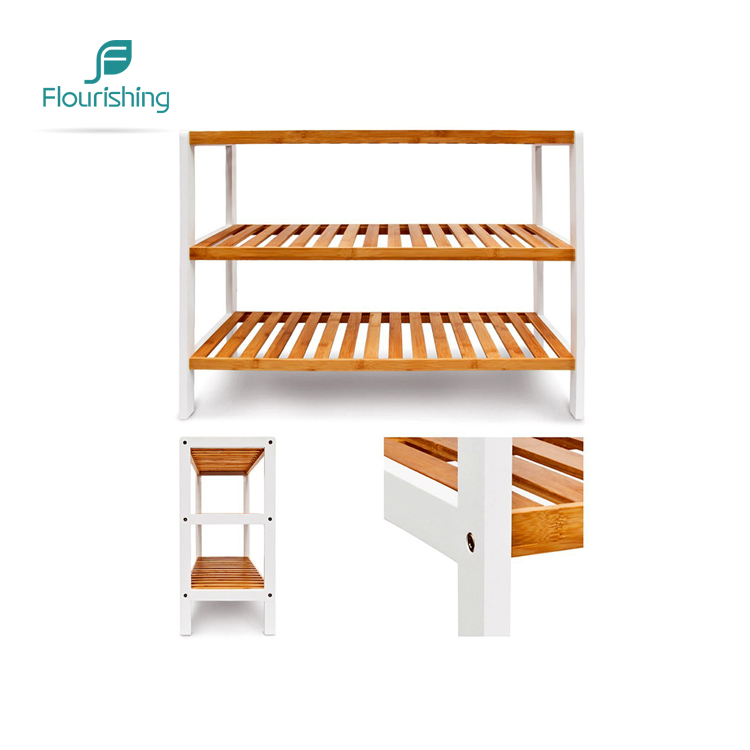 3 Tier Pine Wooden Natural Bamboo And MDF Shoe Rack Storage Organizer Shelf For Entryways Living Room Home Decoration