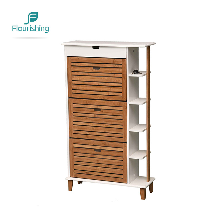 Home New Narrow Tall Modern Wooden Bamboo Mdf White Cupboard Storage Furniture Shoe Cabinet