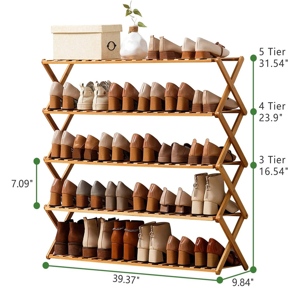 Free Standing Shoe Racks for Entryway Bamboo Shoe Rack for Hallway Shoe Shelf