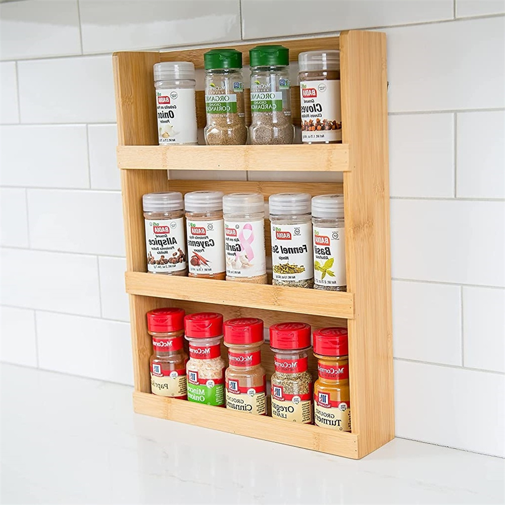 Customized Craft Bamboo Spice Rack Standing Pantry Shelf for Kitchen Counter Storage Bamboo Kitchen Shelf