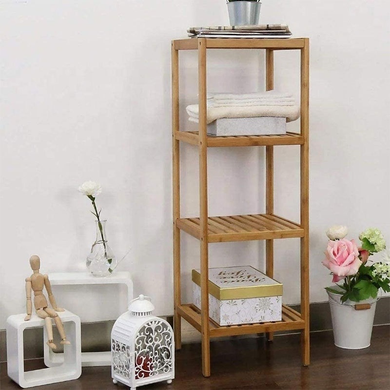 Custom Multi Layer Bathroom Shelf Cabinet for Household Bamboo Bathroom Storage Shelf Bamboo Vertical Shelves