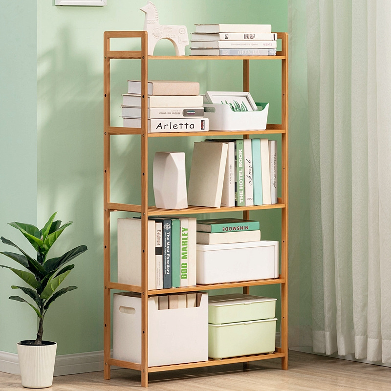 Bamboo Book Shelf Home Organization Storage Living Room Shelf Rack Organizer Frame Books Rack Stand Shelf