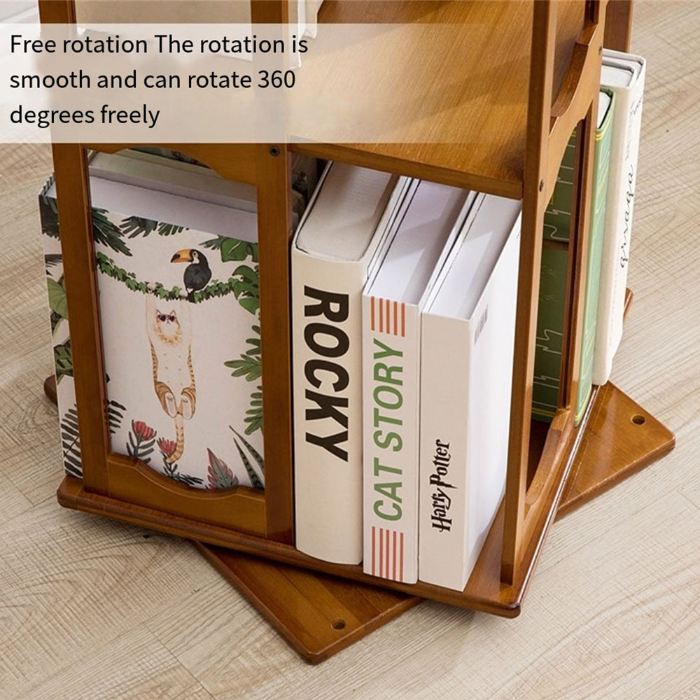 New Design 360 Rotating Bookcase Revolving Bamboo Bookcase Rotating Bamboo Organizer Shelves for Bathroom