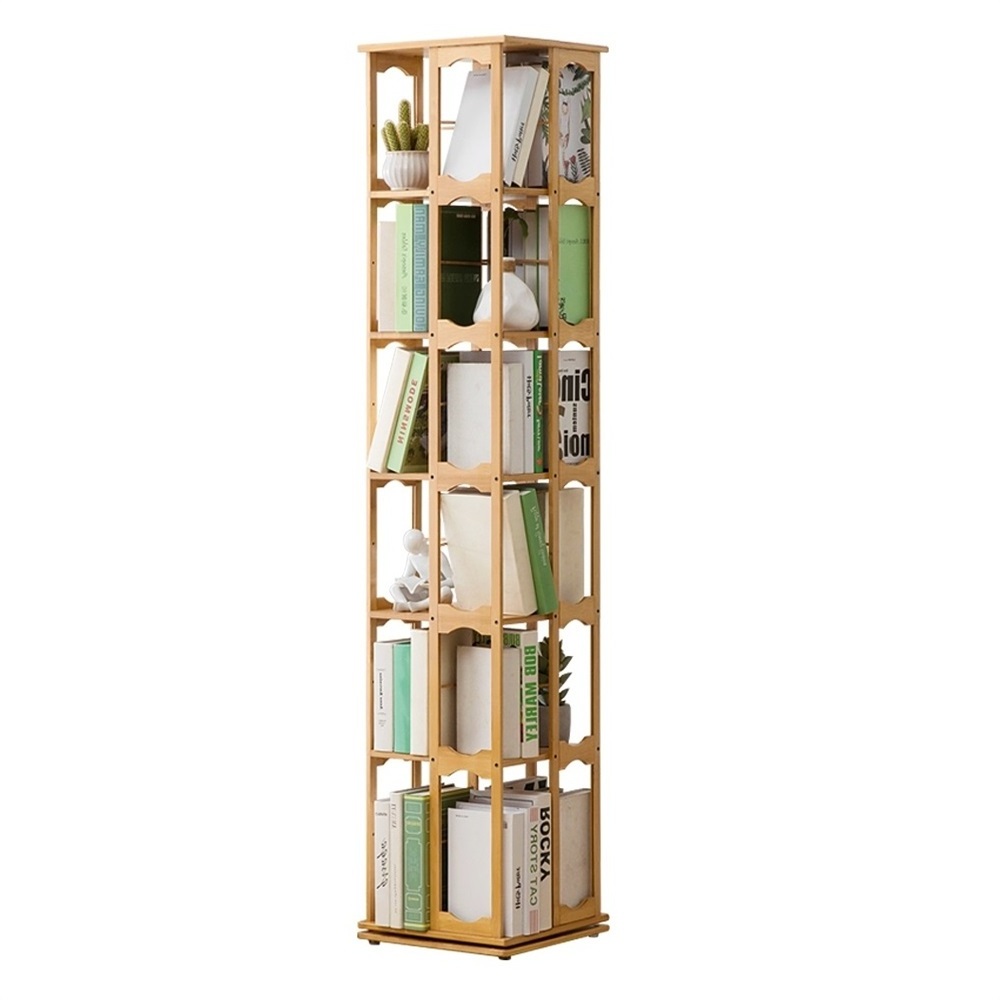 New Design 360 Rotating Bookcase Revolving Bamboo Bookcase Rotating Bamboo Organizer Shelves for Bathroom