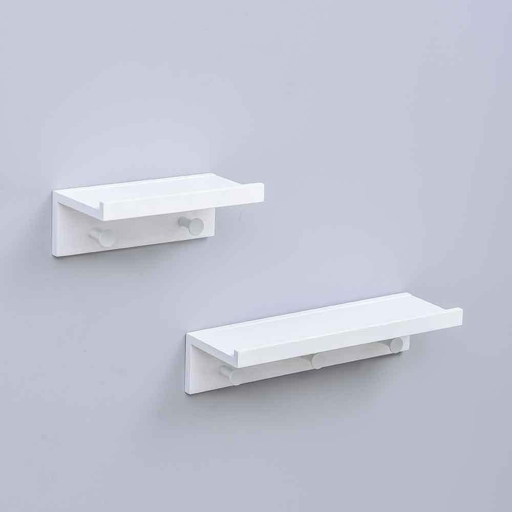 Wall Mounted Shelf White Display Rack Key Hooks Wood Wall Shelf With Hooks For Living Room Bedroom Coat Hooks Floating Shelves