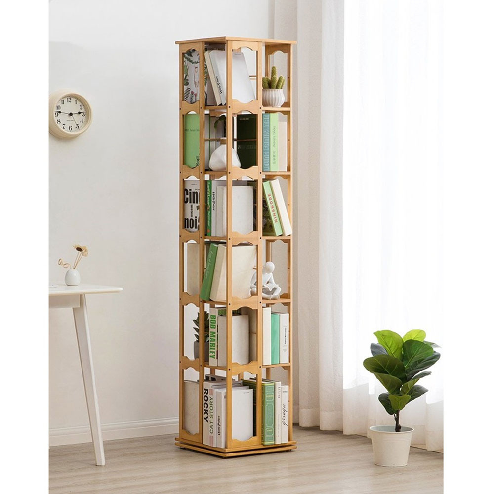 New Design 360 Rotating Bookcase Revolving Bamboo Bookcase Rotating Bamboo Organizer Shelves for Bathroom