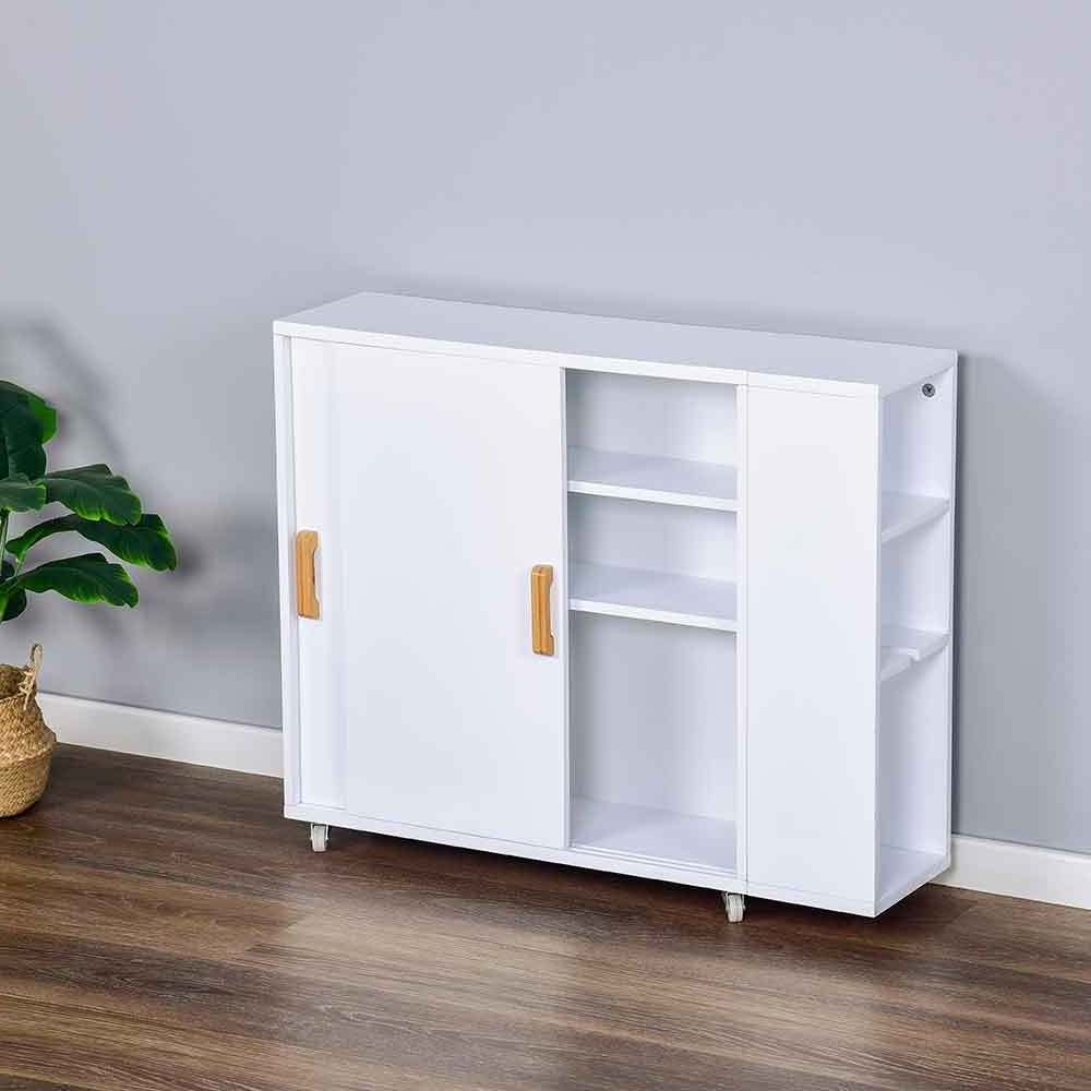 Wooden Entryway Furniture Rolling Storage Racks Bathroom Cabinet Organizer Cupboard Toilet Storage Shelf With Sliding Doors