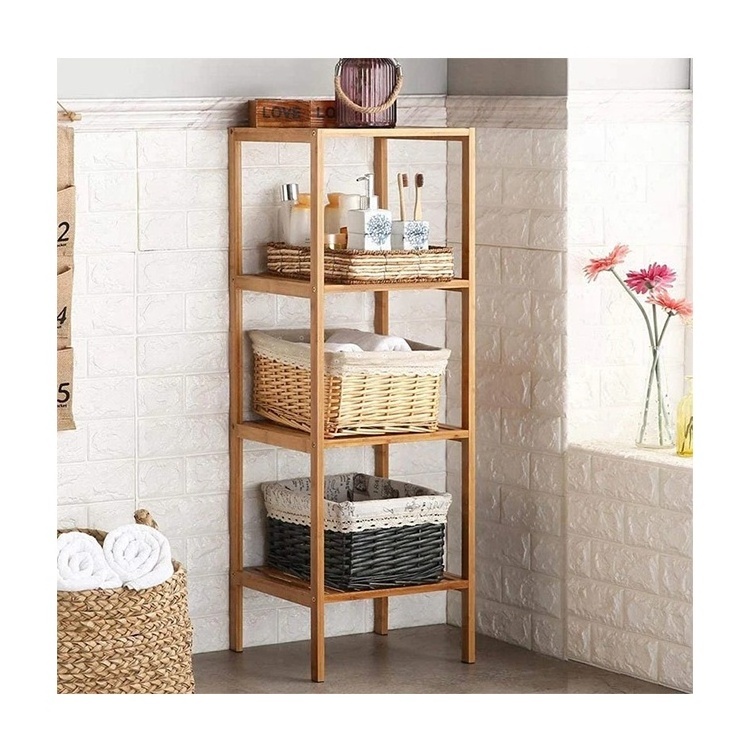 Custom Multi Layer Bathroom Shelf Cabinet for Household Bamboo Bathroom Storage Shelf Bamboo Vertical Shelves