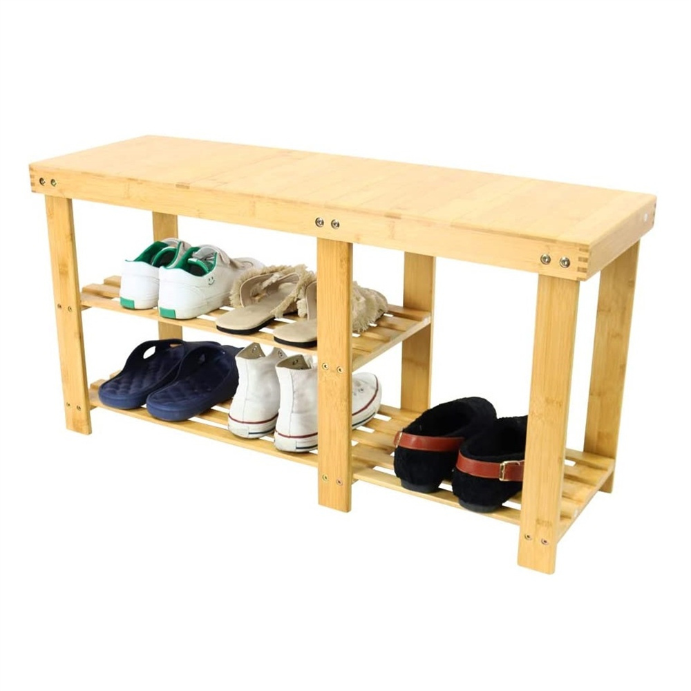 3 Tier Shoe Storage Shelf Bamboo Bench with Shelves Hallway Bamboo Shoe Rack Bench