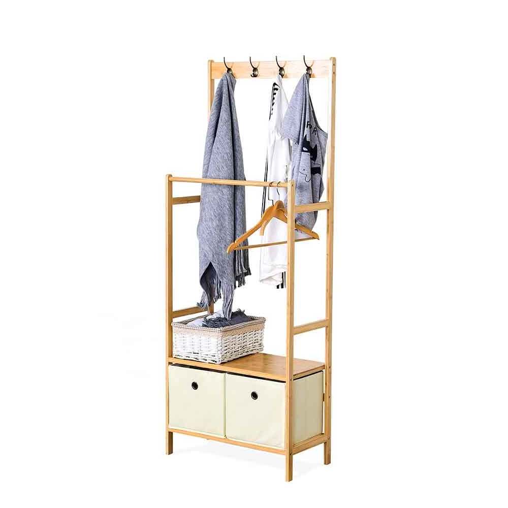 Bamboo Garment Racks Display Storage Shelf 4 Hooks Organizer Wooden Coat Clothing Rack Clothes Wood Hanger Coat Stands