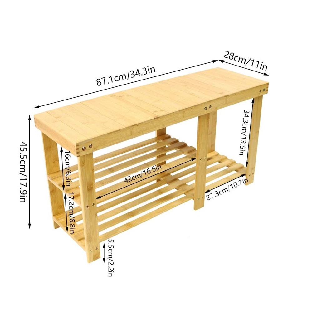 3 Tier Shoe Storage Shelf Bamboo Bench with Shelves Hallway Bamboo Shoe Rack Bench