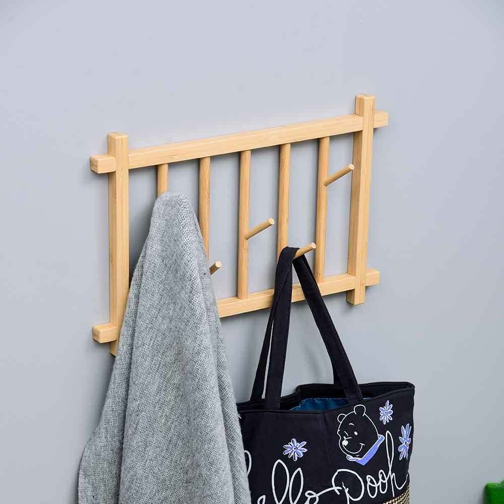 Wholesale Bamboo Decorative Wall Mounted Coat Rack with 5 Hooks Heavy Duty Towel Bag Key Holder Hanger Wall Hooks Wood Hook