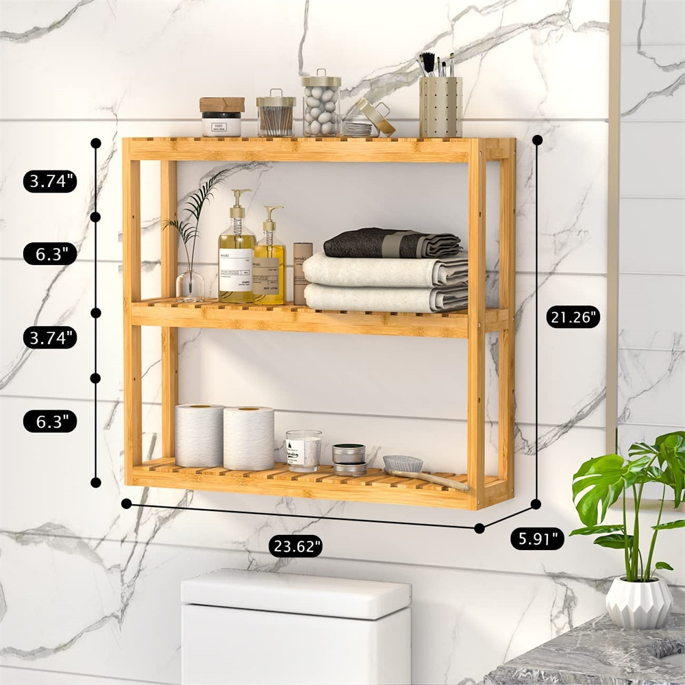 3 Tier Storage Rack Multifunctional Over Toilet Utility Shelves Living Room Kitchen Bamboo Bathroom Wall Mount Shelf