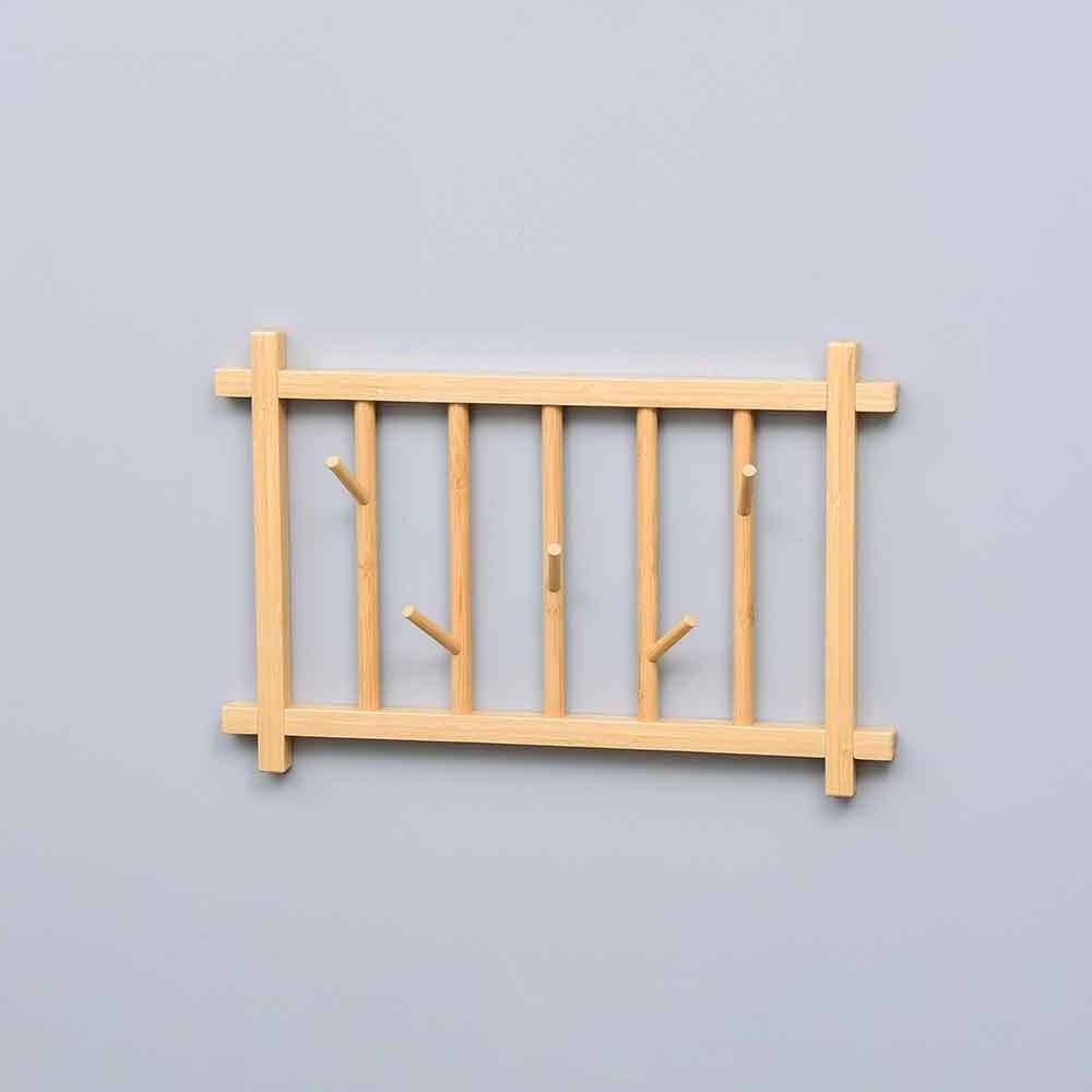 Wholesale Bamboo Decorative Wall Mounted Coat Rack with 5 Hooks Heavy Duty Towel Bag Key Holder Hanger Wall Hooks Wood Hook