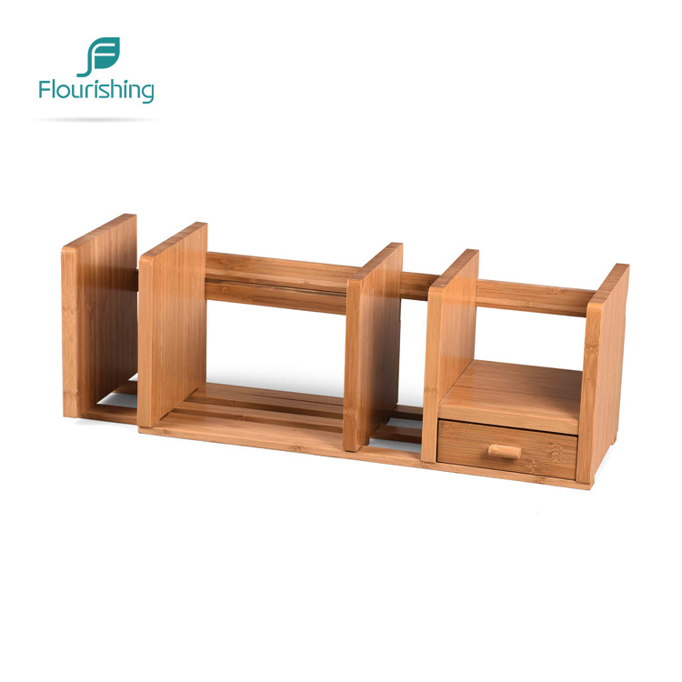 Bamboo Desktop Organizer Book Shelf For Home,Expandable Desktop Bookshelf