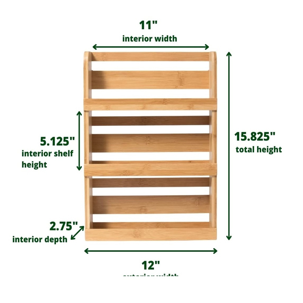 Customized Craft Bamboo Spice Rack Standing Pantry Shelf for Kitchen Counter Storage Bamboo Kitchen Shelf