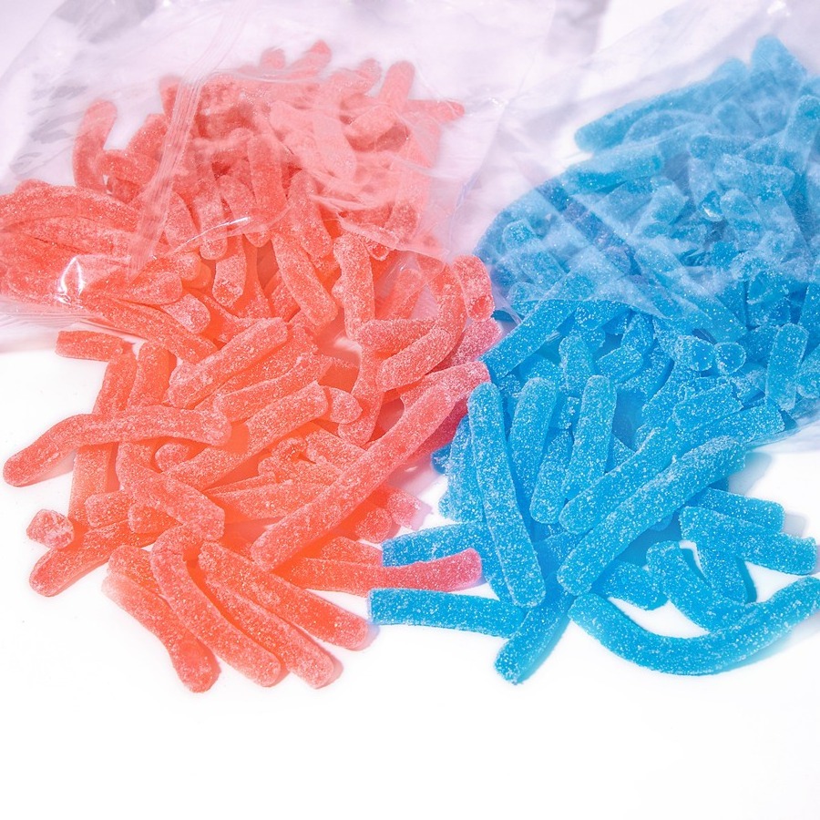 Yummy strips chewy sour gummy candy red blue candy for wholesale or bulk