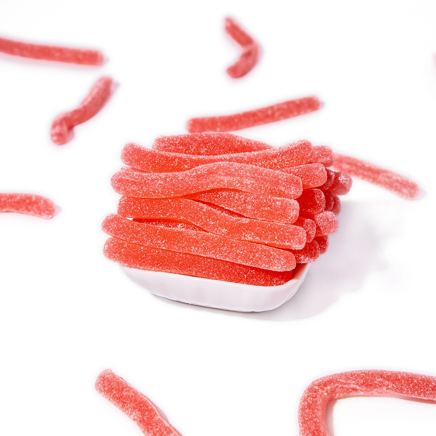 Classic chewy sour gummy candy in bulk factory directly red blue candy for wholesale