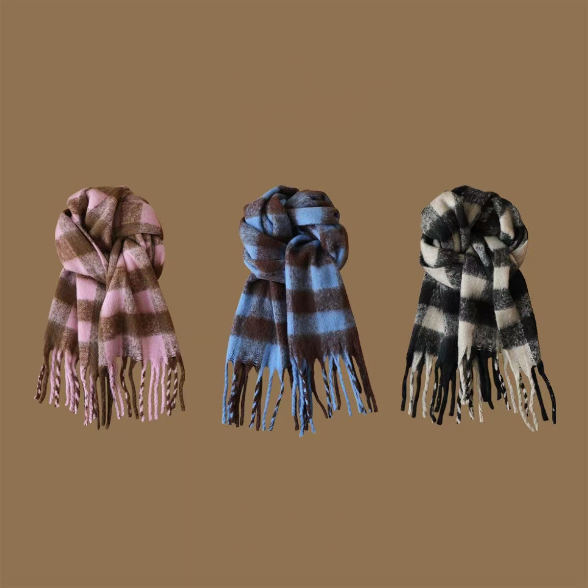 Polyester Cotton Winter Yarn Dyed Checked Scarf for Women stylish Winter pashmina scarf top quality from professnal factory