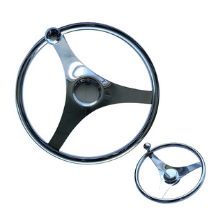 Boat accessories marine polished 304 stainless steel steering wheels 3 spokes with center hub and control knob for boat yacht