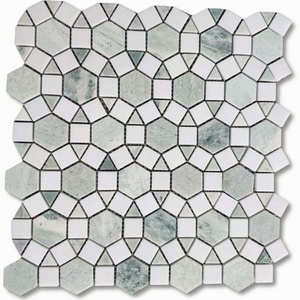 New Design Century Mosaic Polished  White And Ming Green Flower Mosaic Tile Art Pattern Green Mixed White Circle Marble Mosaic