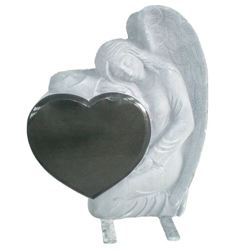 Custom black granite tombstone Marble Angel Statue Holding Black Heart Shape Headstones Tombstone