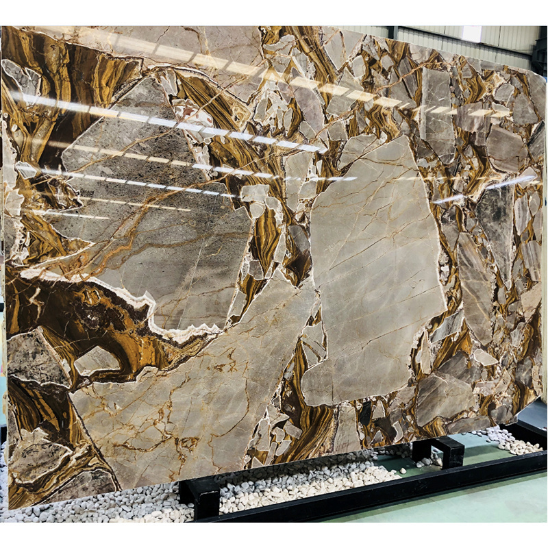 Customized Modern Luxury Home Decor Golden Gray Onyx Marble Big Slab Impression blue marble big slabs