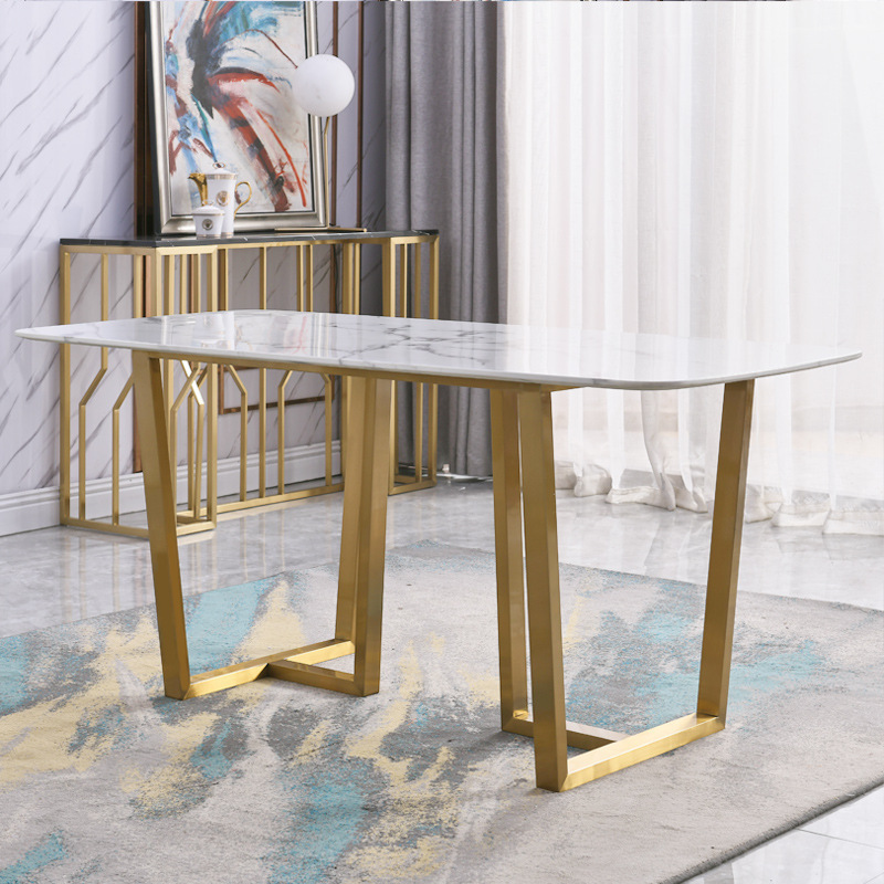 Italian white marble dining table Nordic rectangular countertop Marmore stainless steel leg light luxury dining table