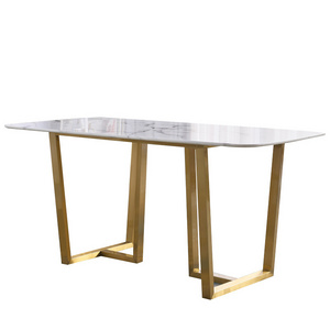 Italian white marble dining table Nordic rectangular countertop Marmore stainless steel leg light luxury dining table