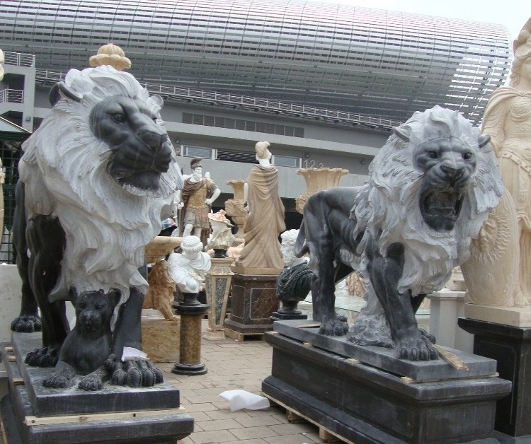 Customized Outdoor Garden Stone Lion Statue Life Size Large Statue De Lion En Pierre Marble Lions Statues Large Mold