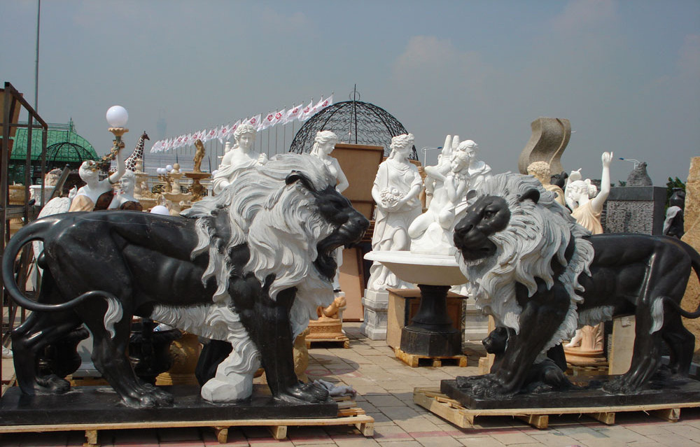 Customized Outdoor Garden Stone Lion Statue Life Size Large Statue De Lion En Pierre Marble Lions Statues Large Mold