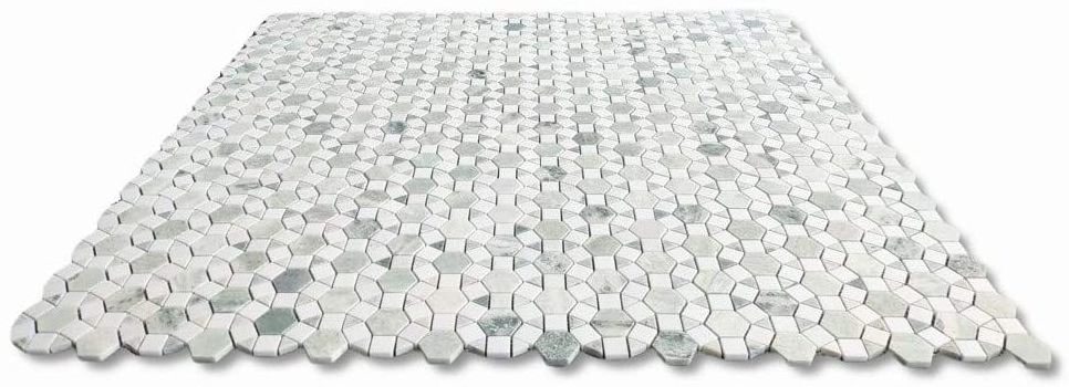 New Design Century Mosaic Polished  White And Ming Green Flower Mosaic Tile Art Pattern Green Mixed White Circle Marble Mosaic