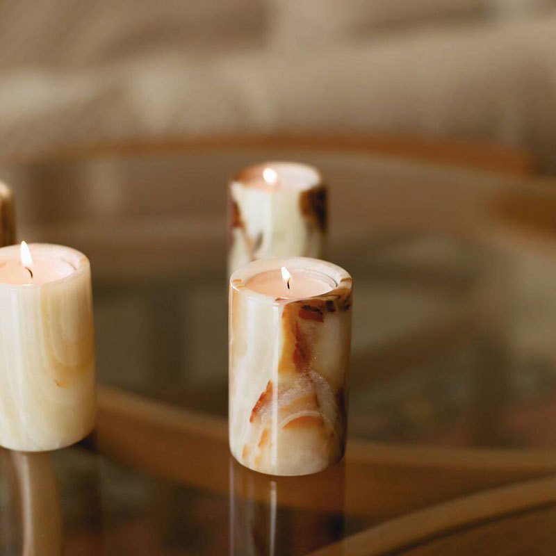 Faith Stone Luxury Natural Marble Onyx Candle Holder Round Candle Jar Wedding Decoration