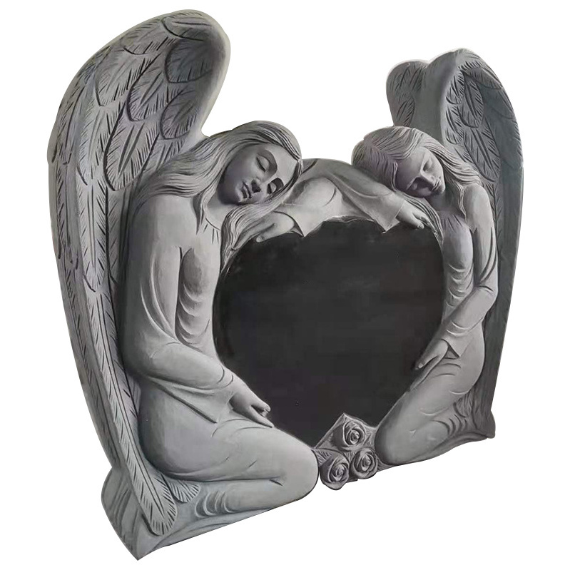 OEM Wholesales Different Models Of Black Granite Angel Headstone Heart Angel Wings Headstone