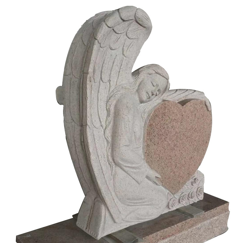 Custom black granite tombstone Marble Angel Statue Holding Black Heart Shape Headstones Tombstone