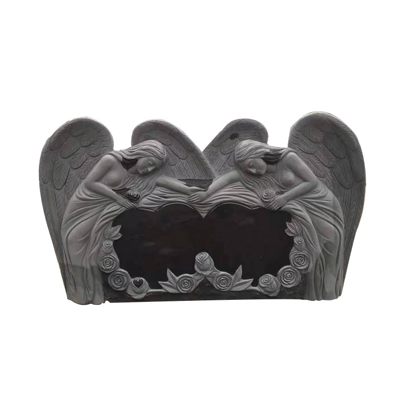 OEM Wholesales Different Models Of Black Granite Angel Headstone Heart Angel Wings Headstone